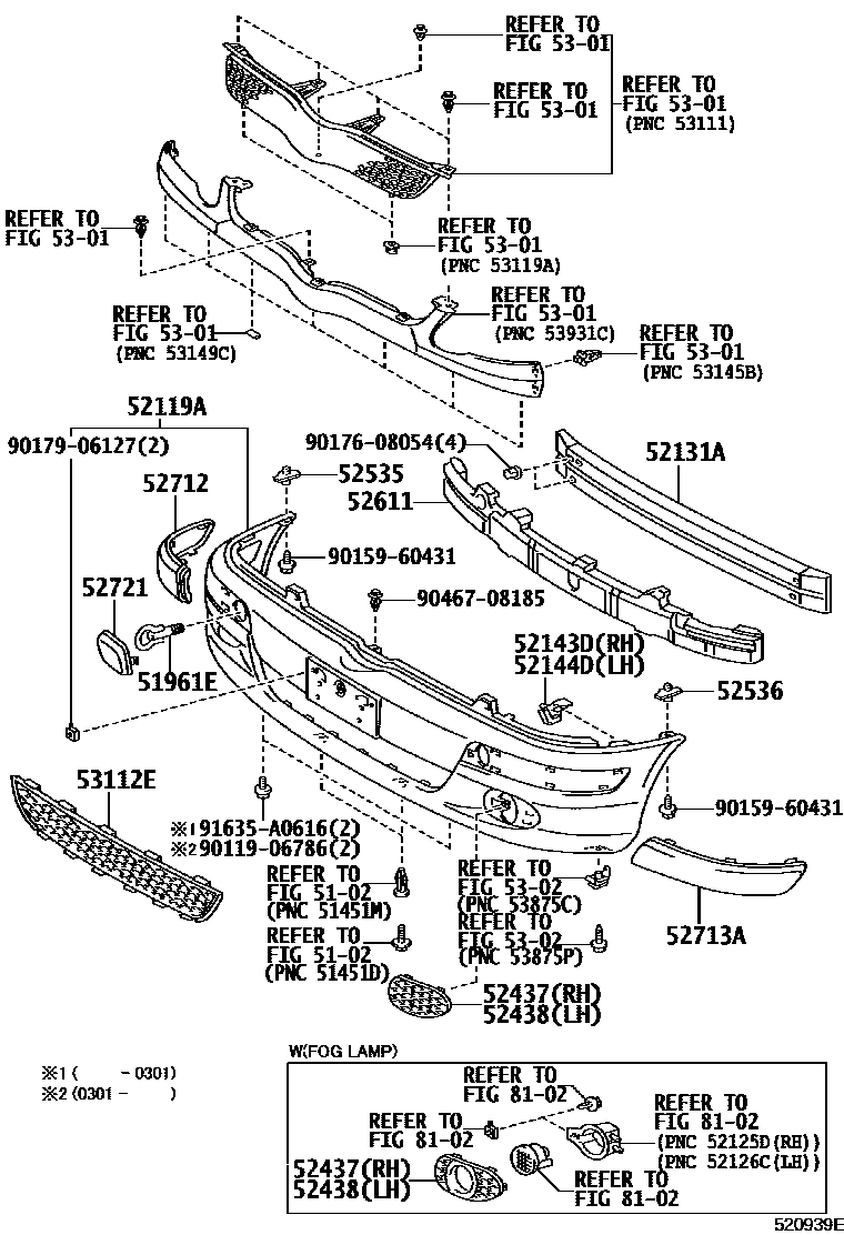 Toyota YARIS 前保险杠及附件 EPC diagram — 520939E