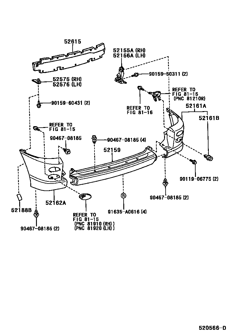 Toyota YARIS 后保险杠及附件 EPC diagram — 520566D
