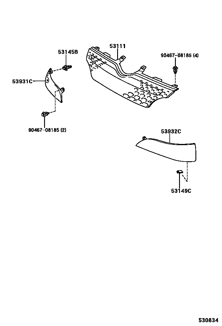 Toyota YARIS radiator grille EPC diagram — 530834