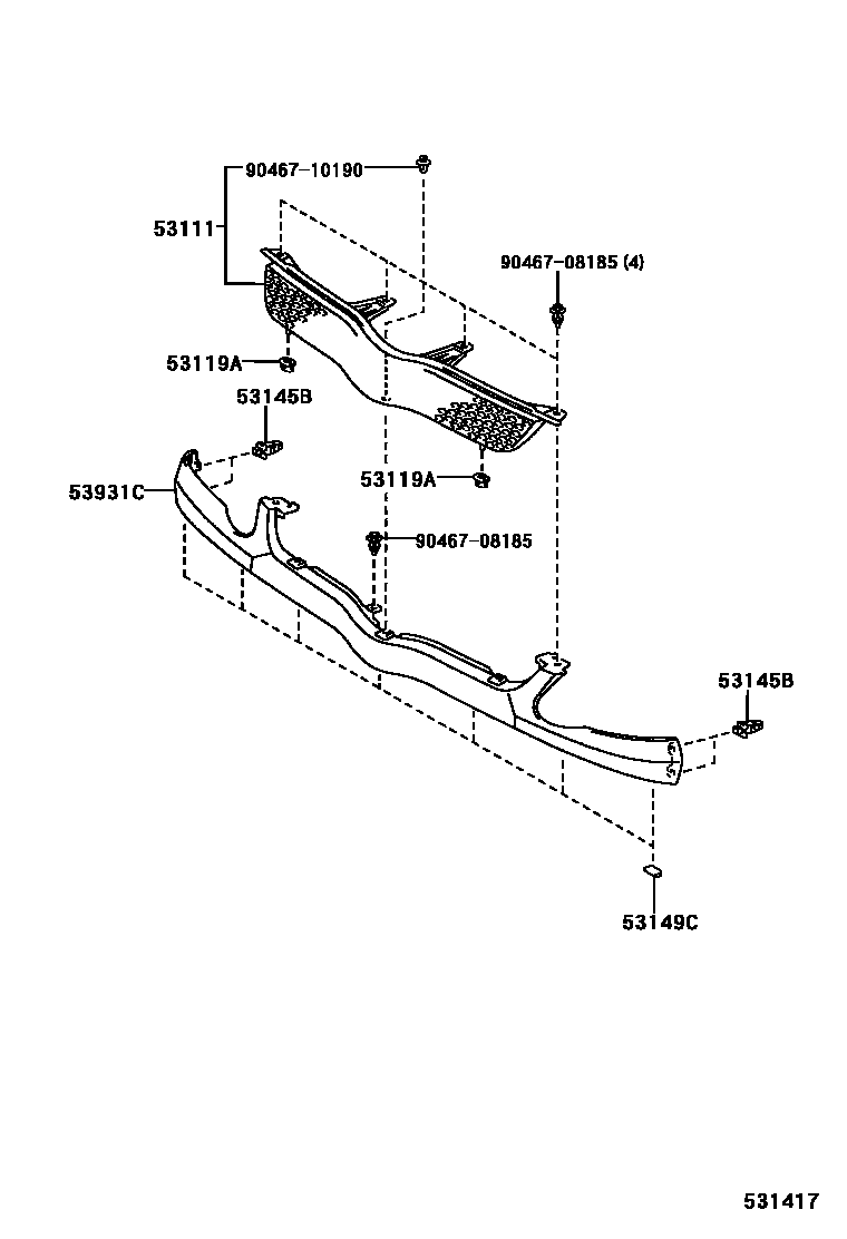 Toyota YARIS radiator grille EPC diagram — 531417