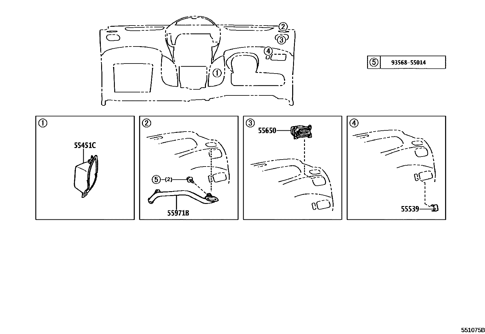 Toyota YARIS 仪表板和手套箱 EPC diagram — 551075B