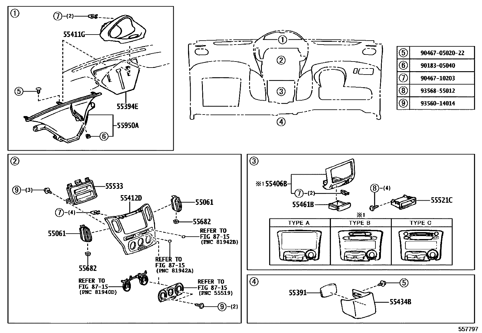 Toyota YARIS 仪表板和手套箱 EPC diagram — 557797