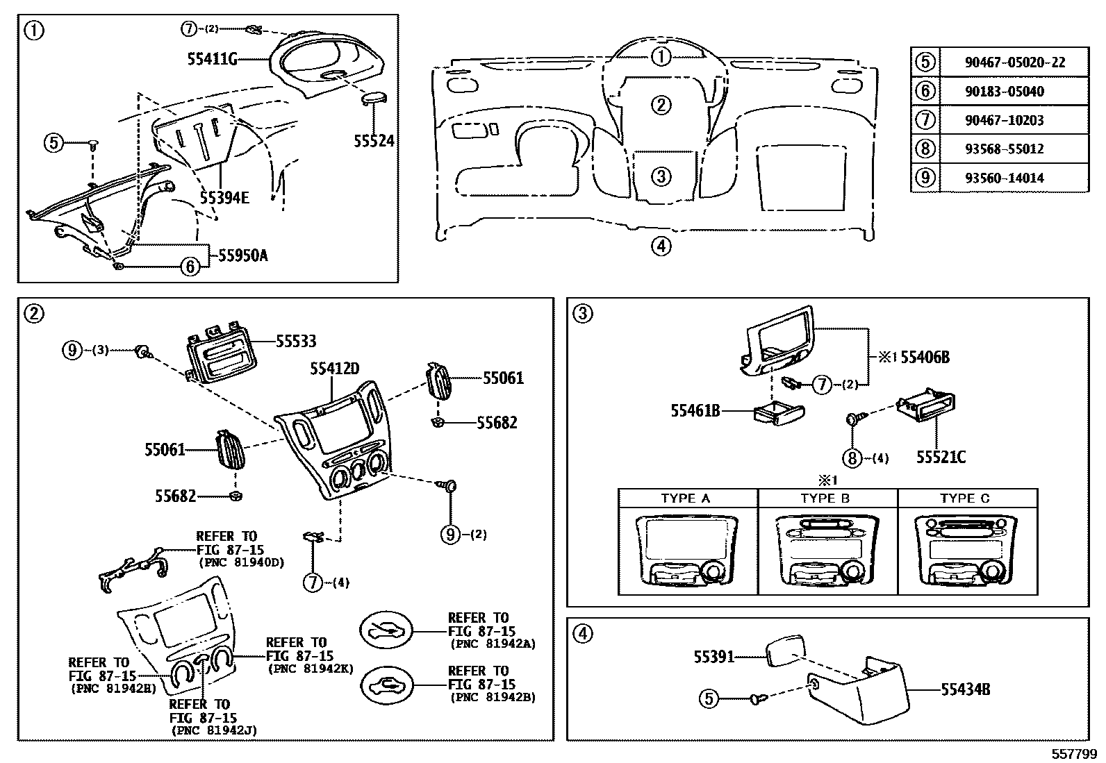 Toyota YARIS 仪表板和手套箱 EPC diagram — 557799