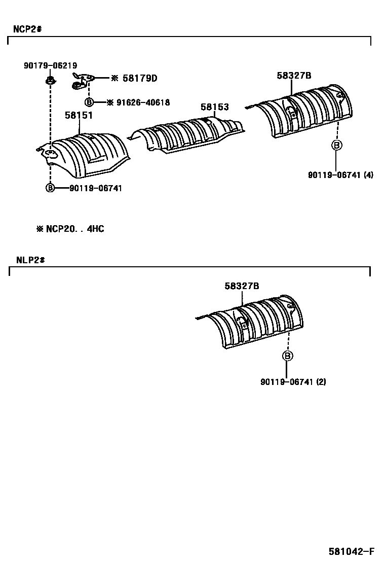 Toyota YARIS 地板隔热垫 EPC diagram — 581042F