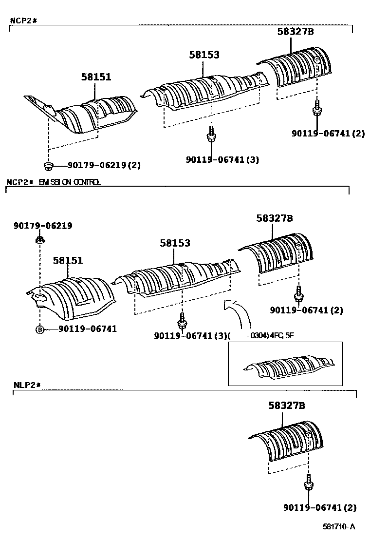 Toyota YARIS 地板隔热垫 EPC diagram — 581710A