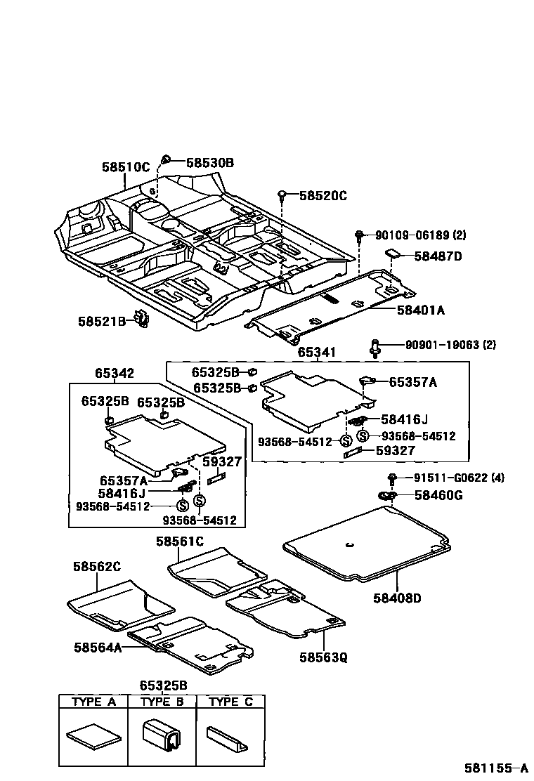 Toyota YARIS 地板垫和地毯 EPC diagram — 581155A