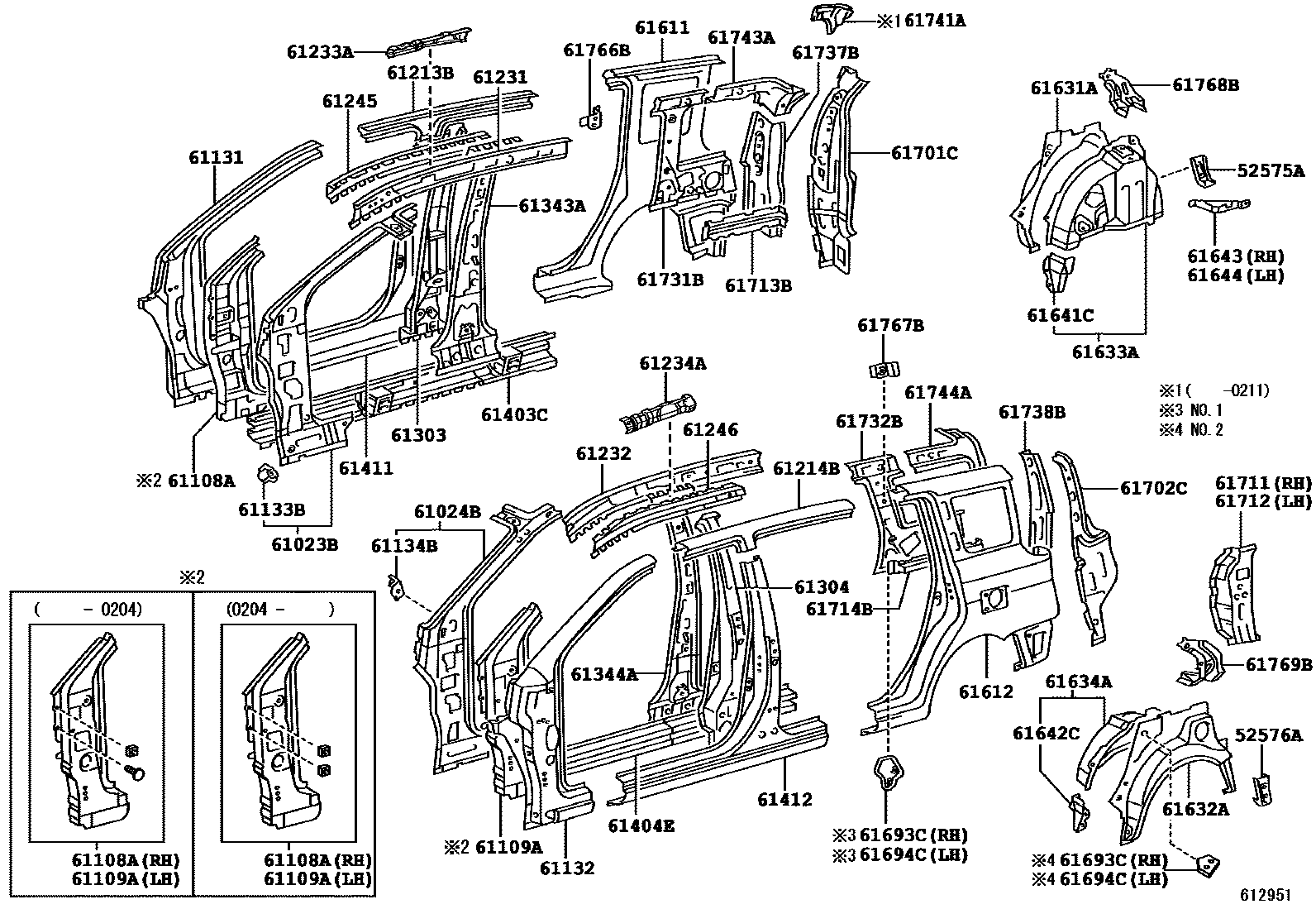 Toyota YARIS 侧梁 EPC diagram — 612951