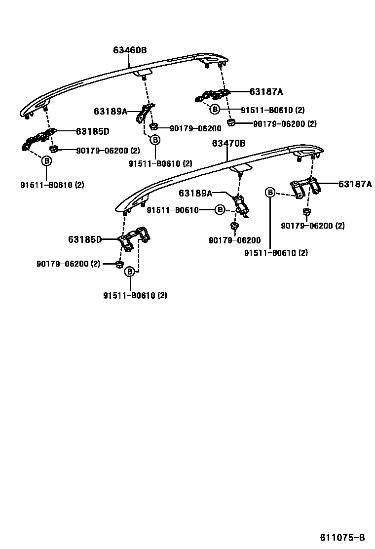Toyota YARIS 天窗板和背窗玻璃 EPC diagram — 611075B