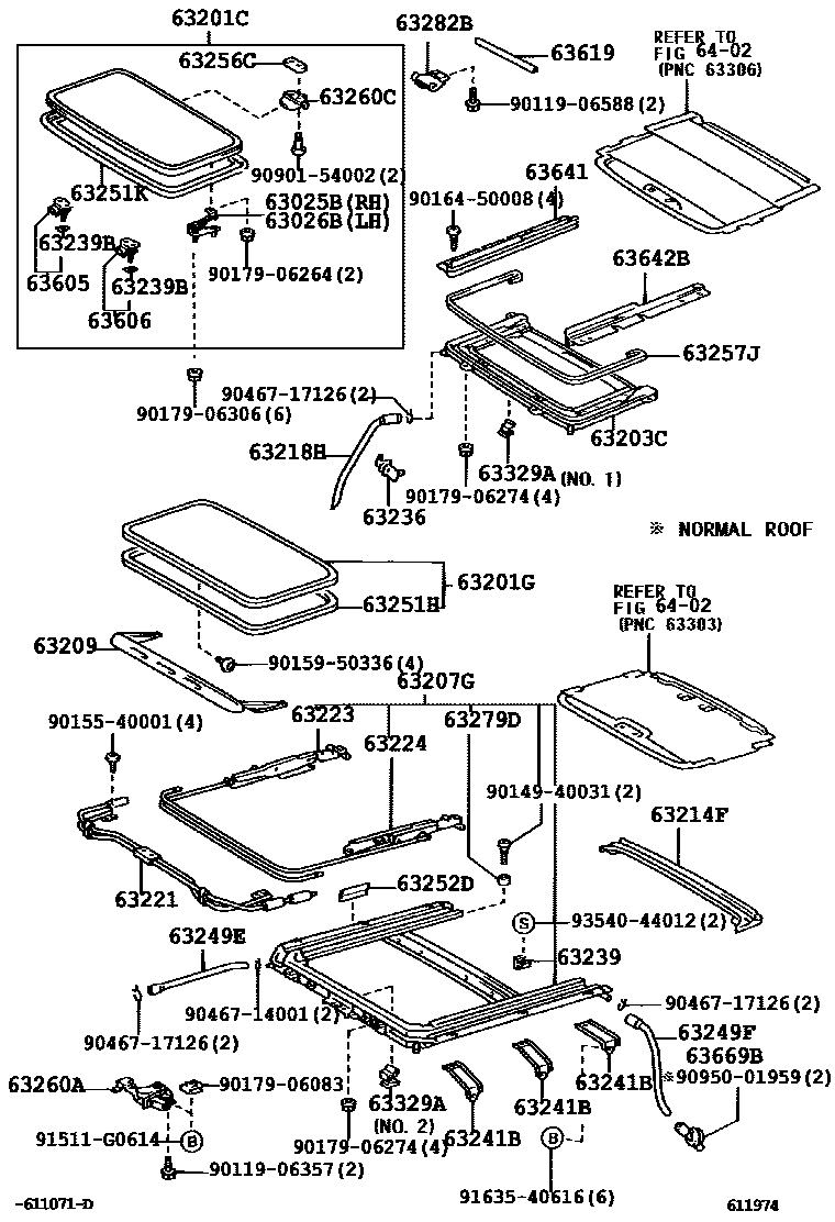 Toyota YARIS 天窗板和背窗玻璃 EPC diagram — 611974