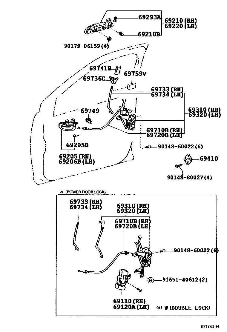 Toyota YARIS 前门锁和车门把手 EPC diagram — 671783H