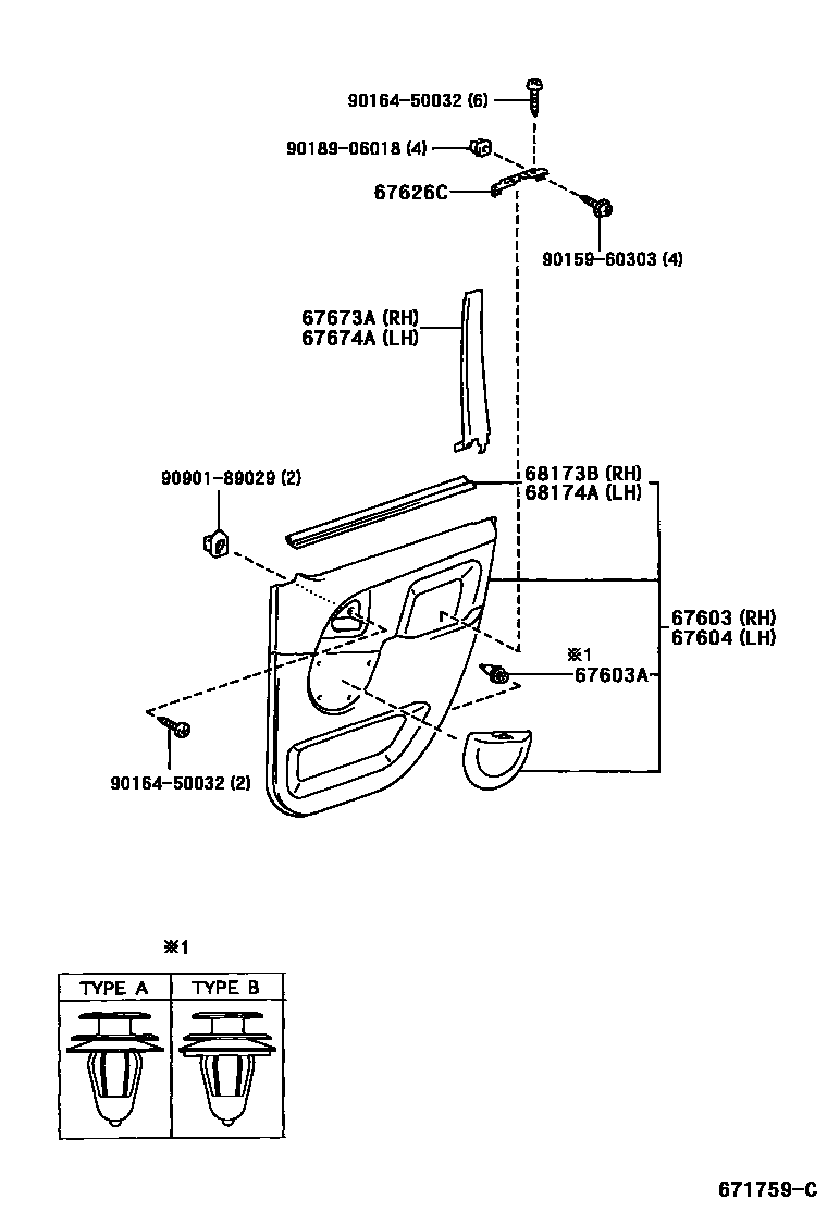 Toyota YARIS 后门板和后门玻璃 EPC diagram — 671759C