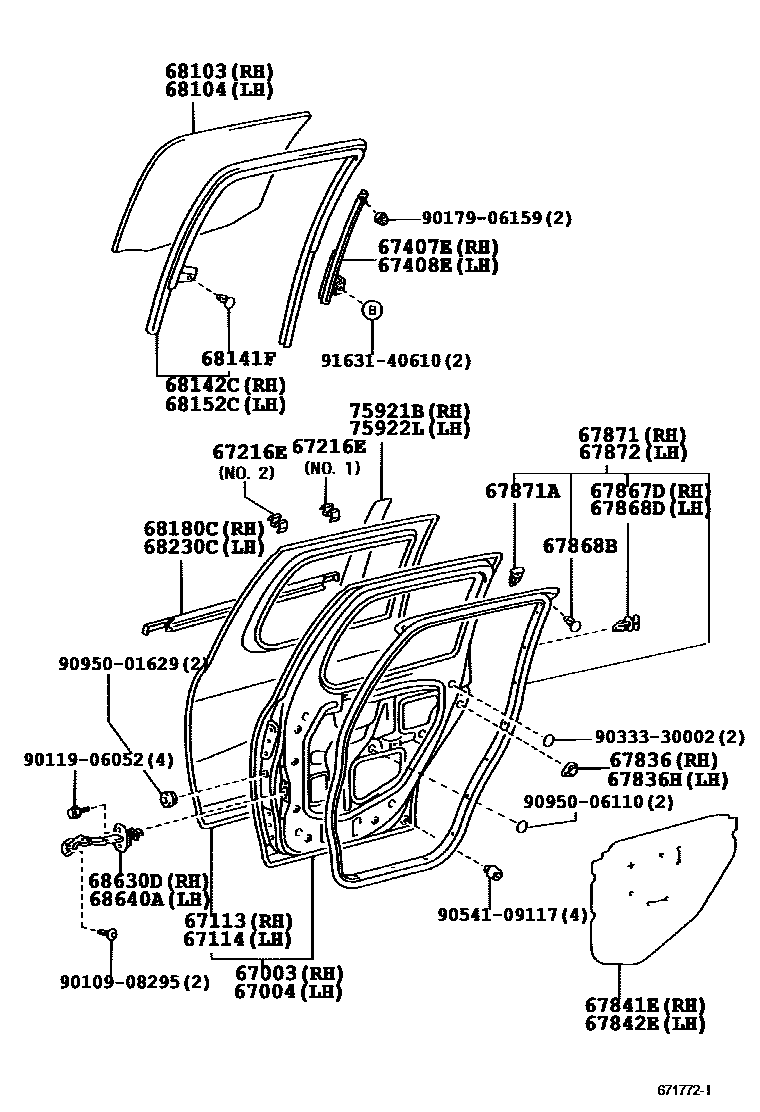 Toyota YARIS 后门板和后门玻璃 EPC diagram — 671772I