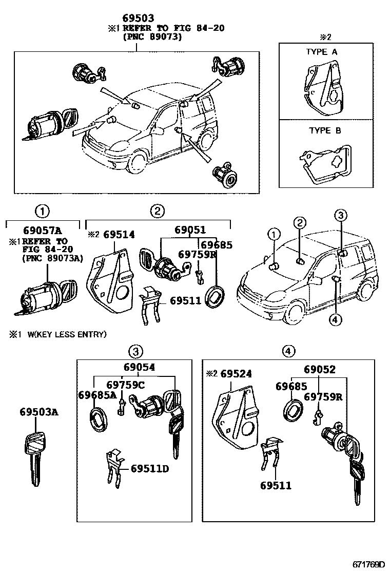 Toyota YARIS 锁芯组件 EPC diagram — 671769D