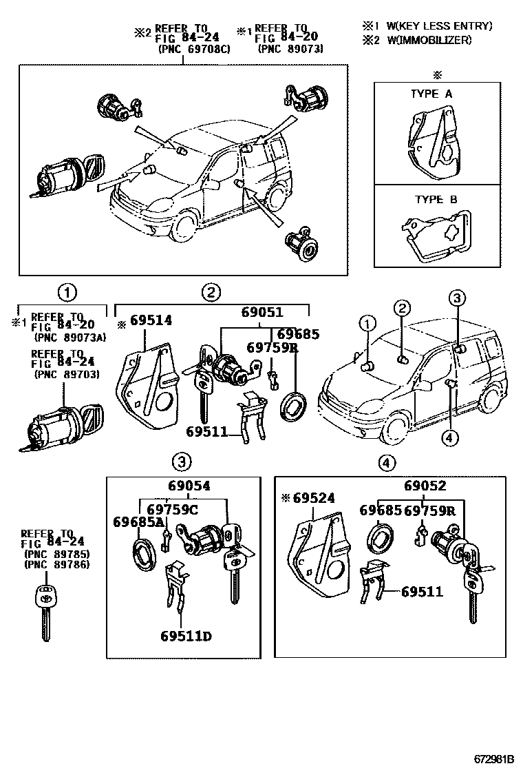 Toyota YARIS 锁芯组件 EPC diagram — 672981B