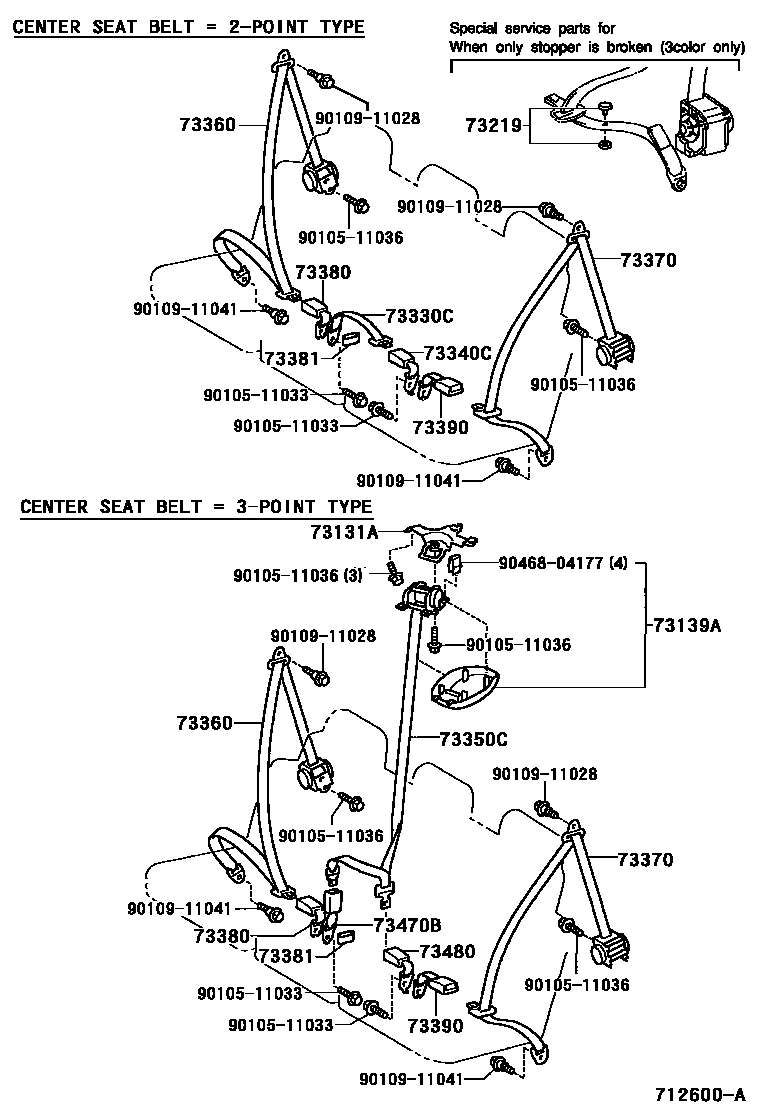 Toyota YARIS 安全带和儿童保护座椅 EPC diagram — 712600A