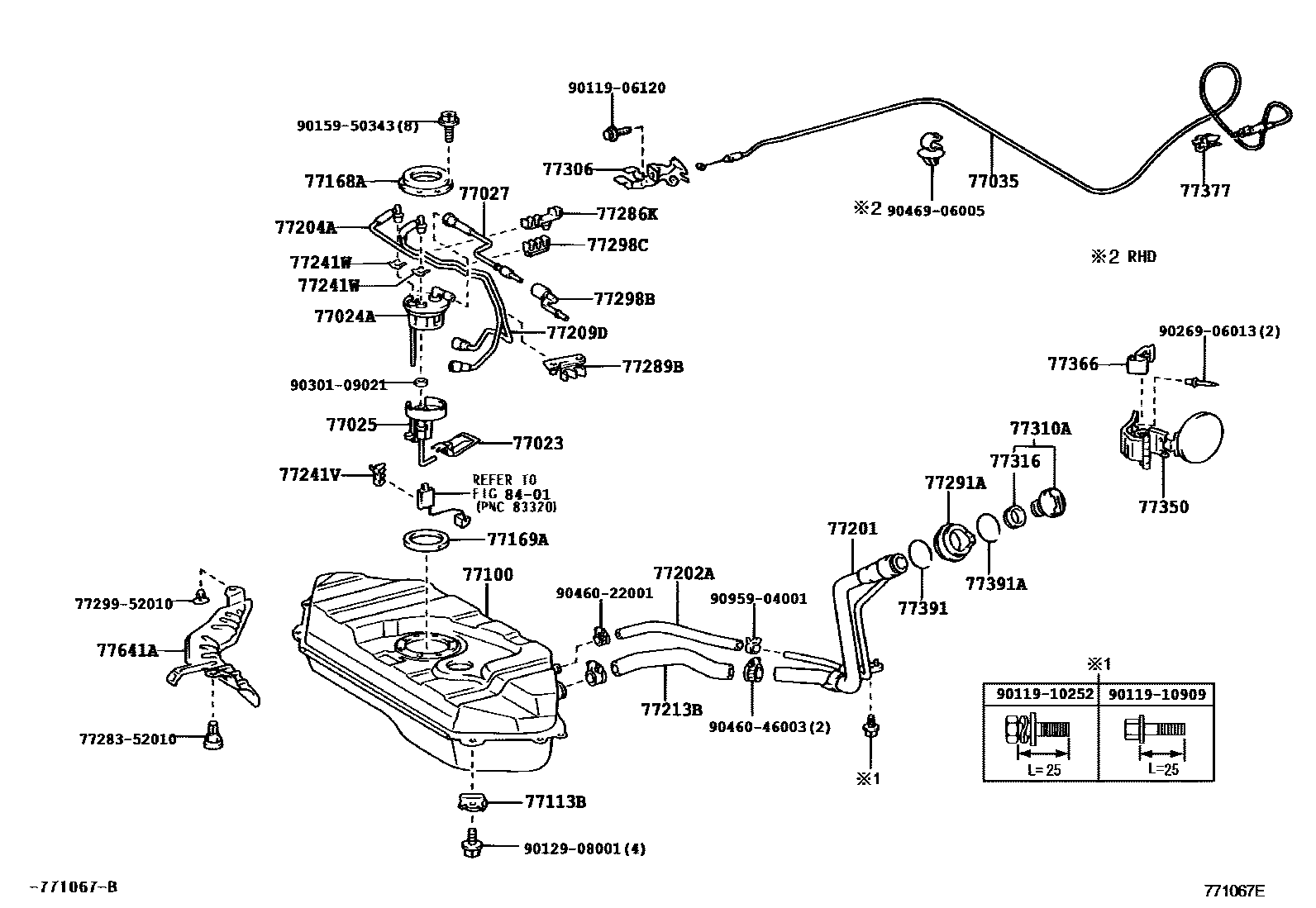 Toyota YARIS 燃油箱和燃油管 EPC diagram — 771067E