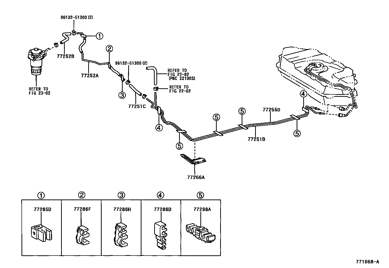 Toyota YARIS 燃油箱和燃油管 EPC diagram — 771068A