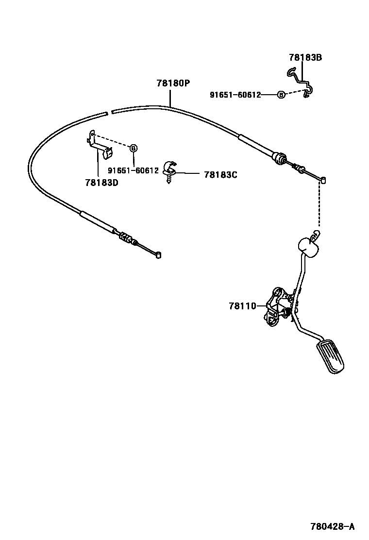 Toyota YARIS accelerator pedal connecting rod EPC diagram — 780428A