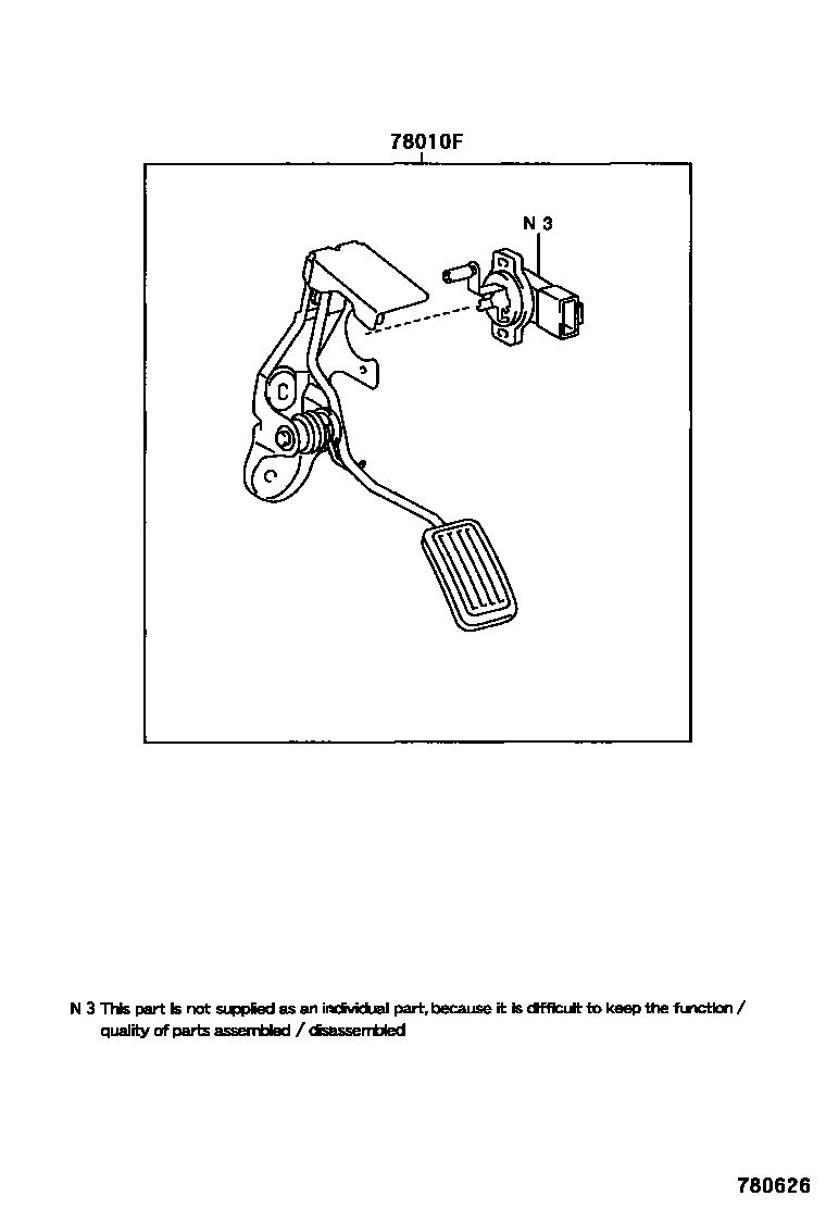 Toyota YARIS accelerator pedal connecting rod EPC diagram — 780626