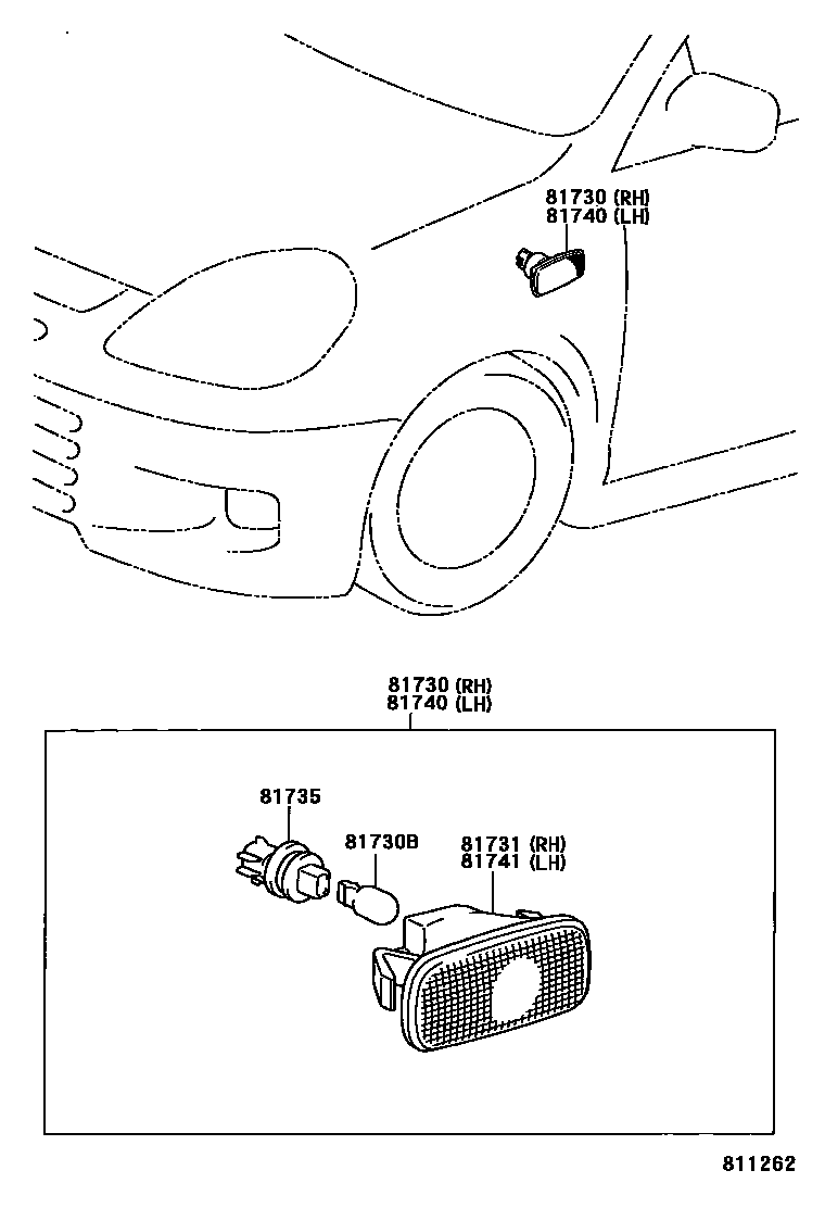 Toyota YARIS Side Turn Signal & Outer Mirror Lamp EPC diagram — 811262