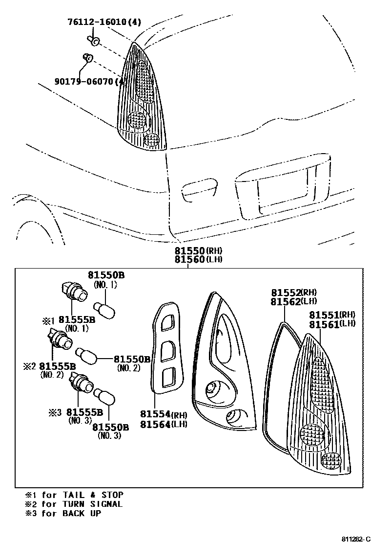 Toyota YARIS 后组合灯 EPC diagram — 811282C