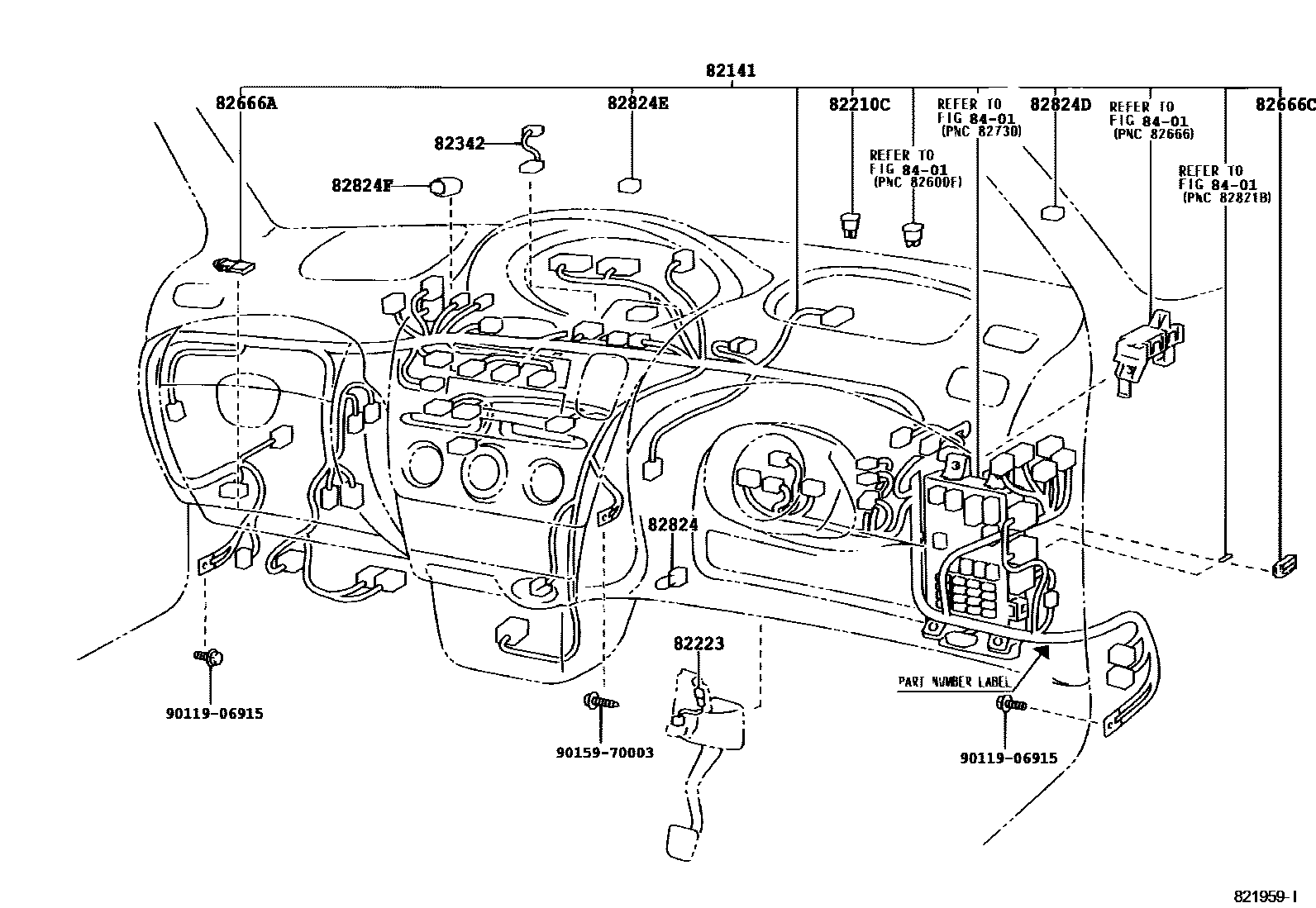 Toyota YARIS 线束和卡夹 EPC diagram — 821959I