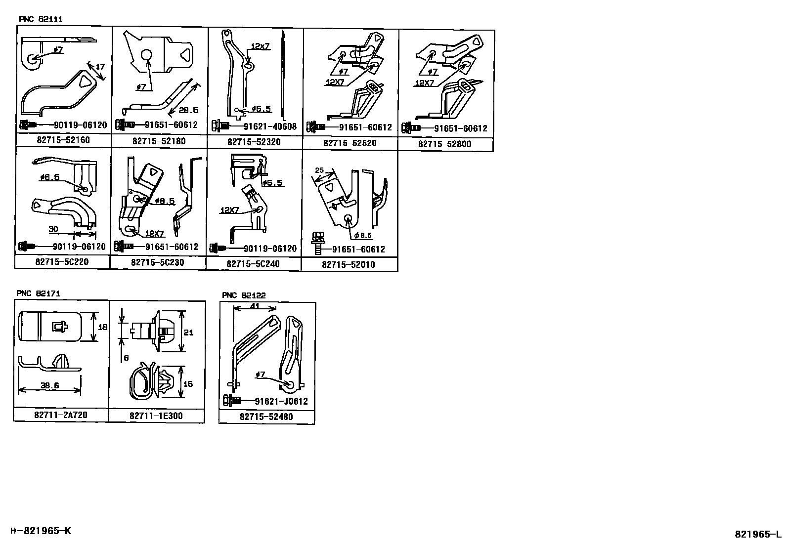 Toyota YARIS 线束和卡夹 EPC diagram — 821965L