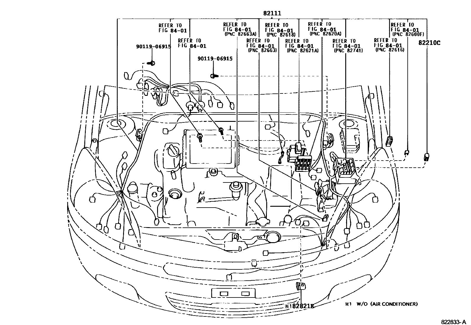 Toyota YARIS 线束和卡夹 EPC diagram — 822833A