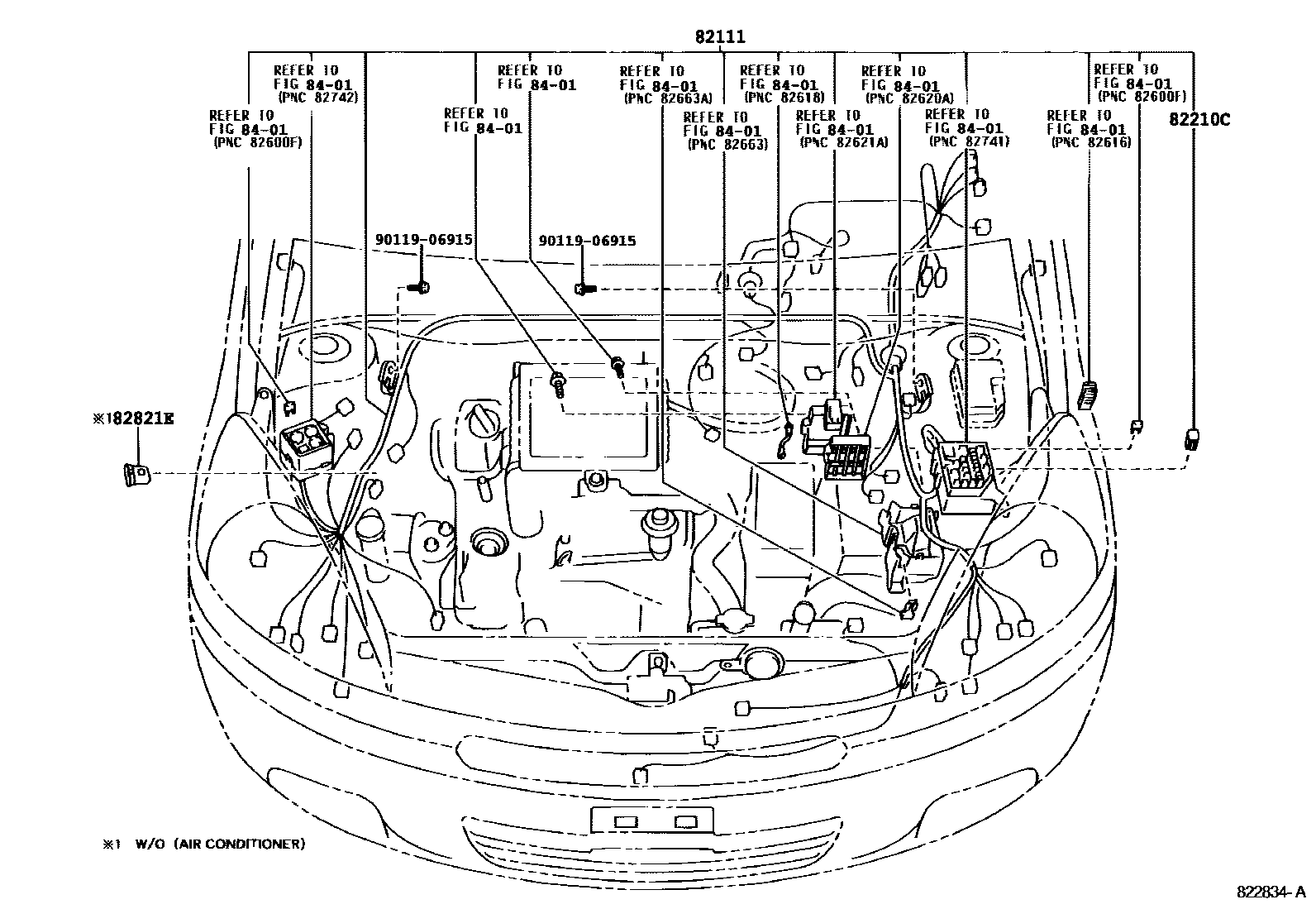 Toyota YARIS 线束和卡夹 EPC diagram — 822834A