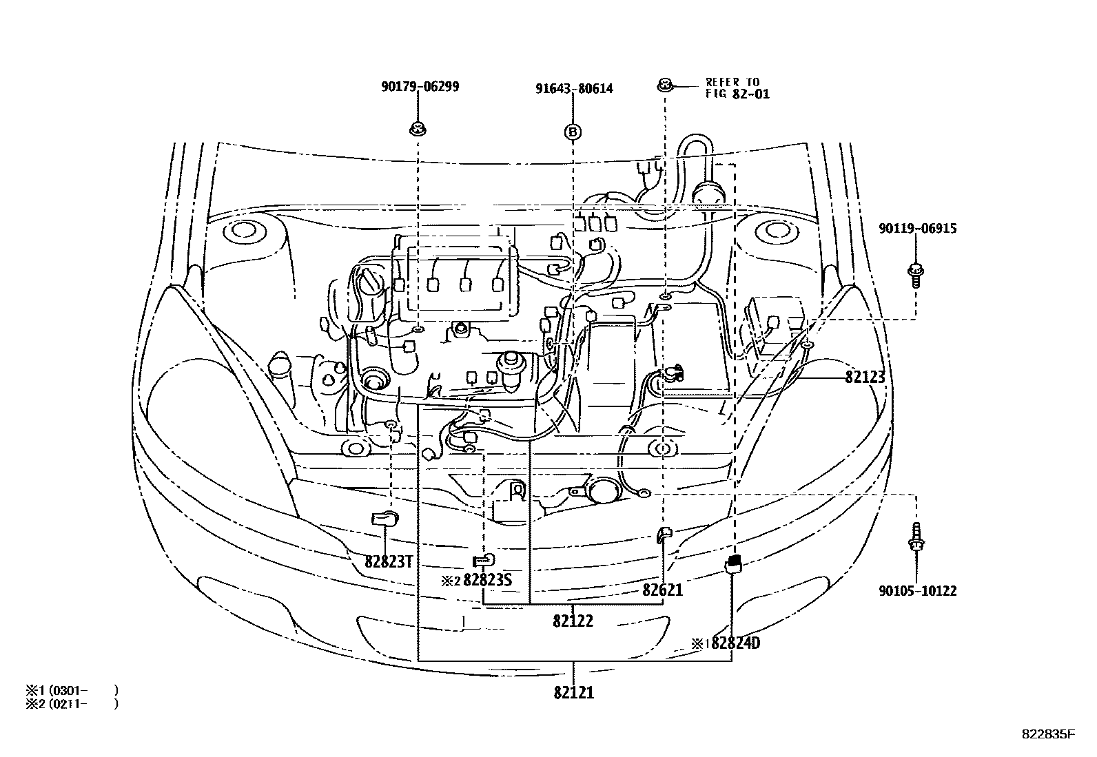 Toyota YARIS 线束和卡夹 EPC diagram — 822835F