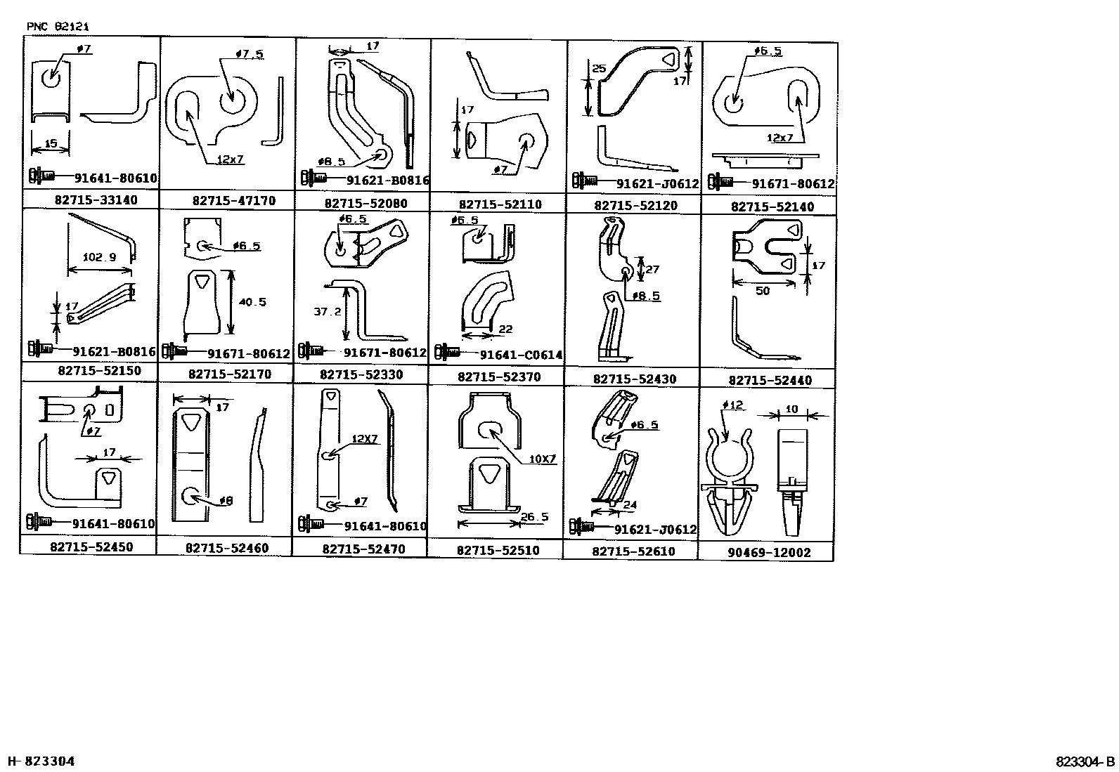 Toyota YARIS 线束和卡夹 EPC diagram — 823304B