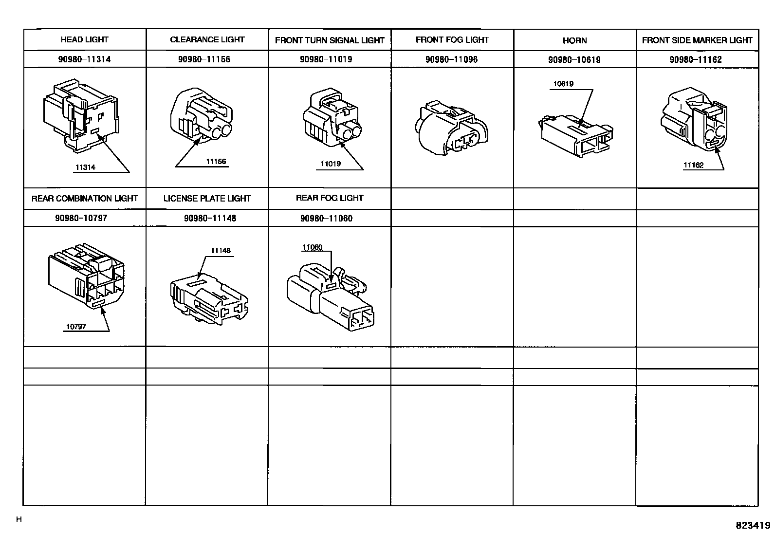 Toyota YARIS 线束和卡夹 EPC diagram — 823419