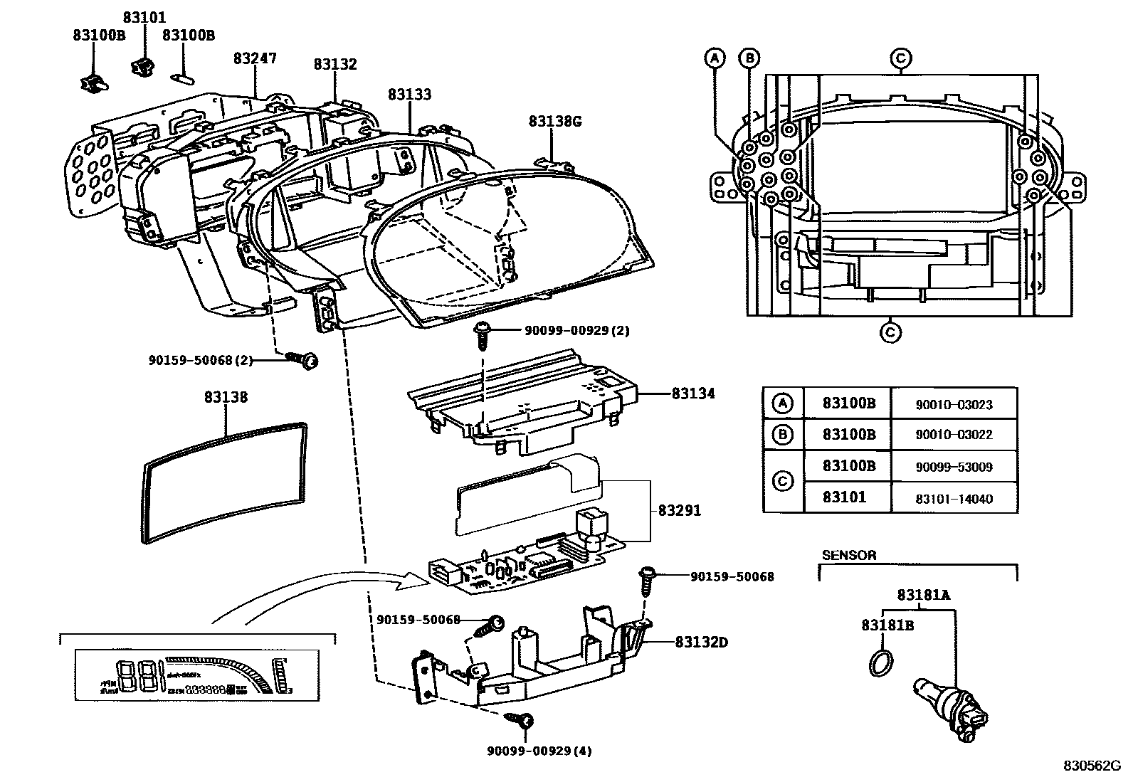 Toyota YARIS 仪表 EPC diagram — 830562G