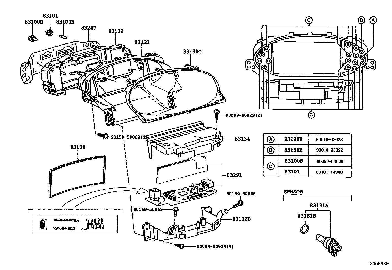 Toyota YARIS 仪表 EPC diagram — 830563E