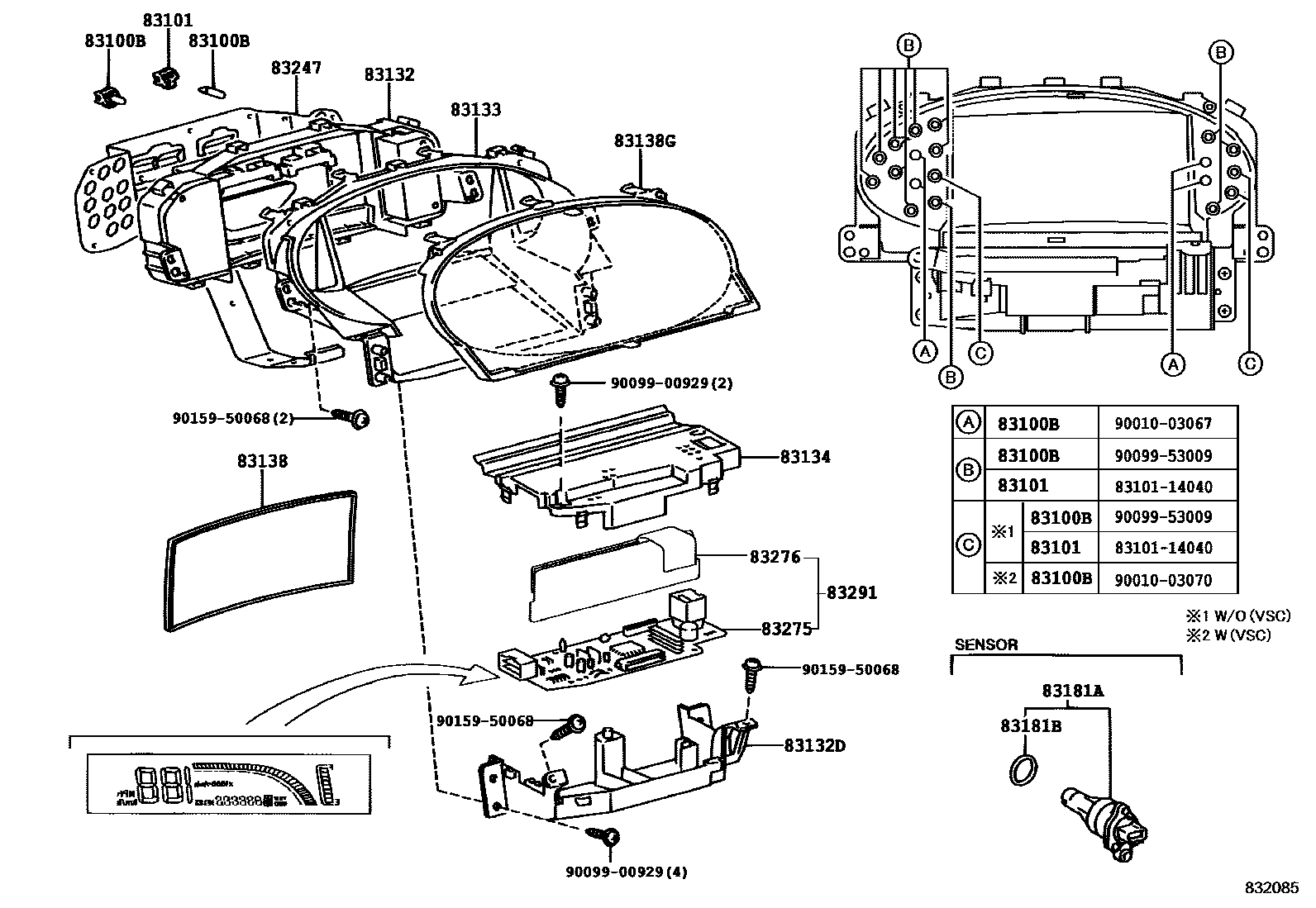 Toyota YARIS 仪表 EPC diagram — 832085