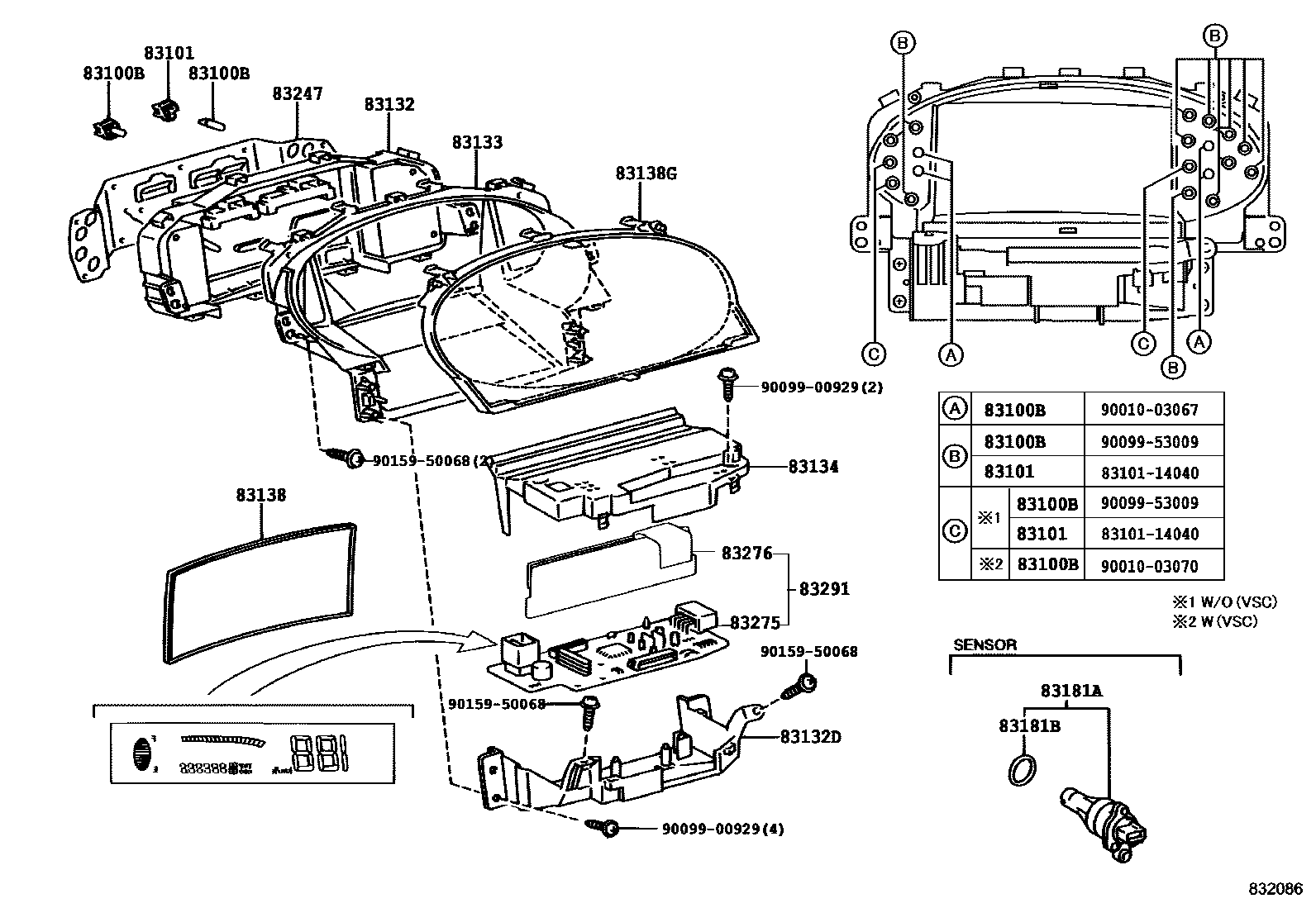 Toyota YARIS 仪表 EPC diagram — 832086