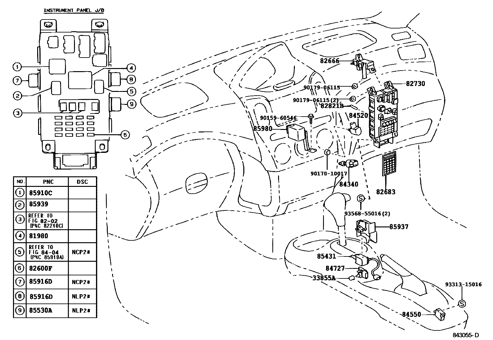 Toyota YARIS 开关和继电器和ECU EPC diagram — 843055D