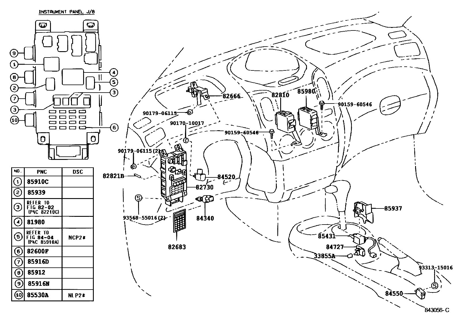 Toyota YARIS 开关和继电器和ECU EPC diagram — 843056C