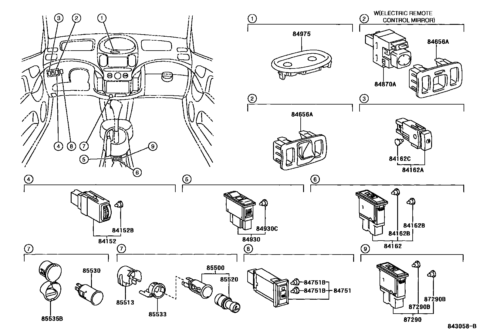 Toyota YARIS 开关和继电器和ECU EPC diagram — 843058B