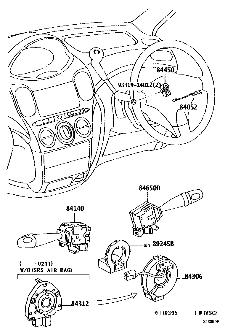 Toyota YARIS 开关和继电器和ECU EPC diagram — 843059F