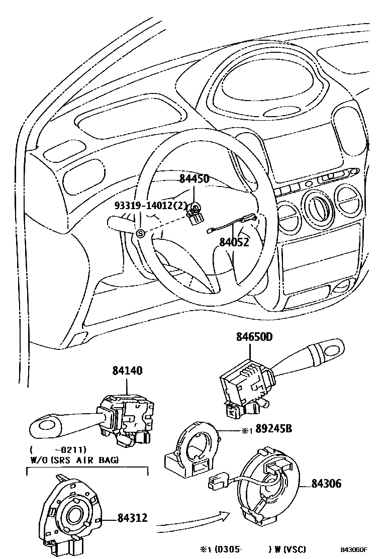 Toyota YARIS 开关和继电器和ECU EPC diagram — 843060F