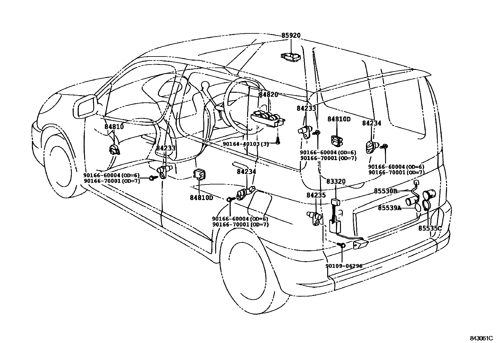 Toyota YARIS 开关和继电器和ECU EPC diagram — 843061C