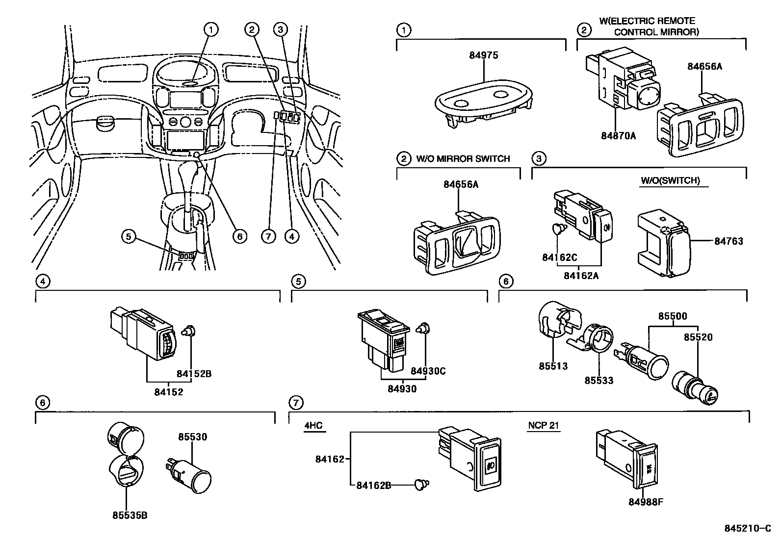 Toyota YARIS 开关和继电器和ECU EPC diagram — 845210C