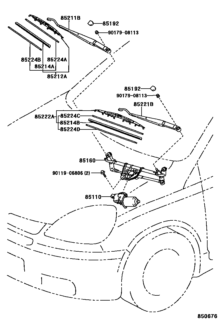 Toyota YARIS 挡风玻璃刮水器 EPC diagram — 850676