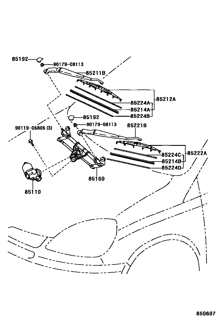 Toyota YARIS 挡风玻璃刮水器 EPC diagram — 850697
