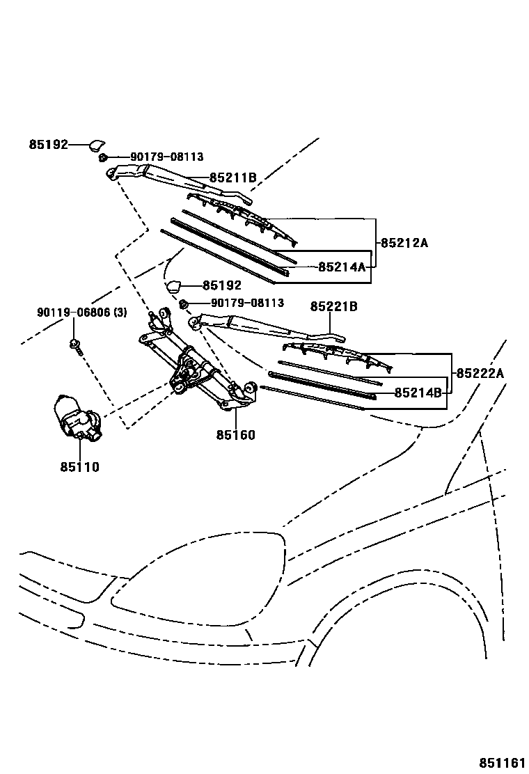 Toyota YARIS 挡风玻璃刮水器 EPC diagram — 851161