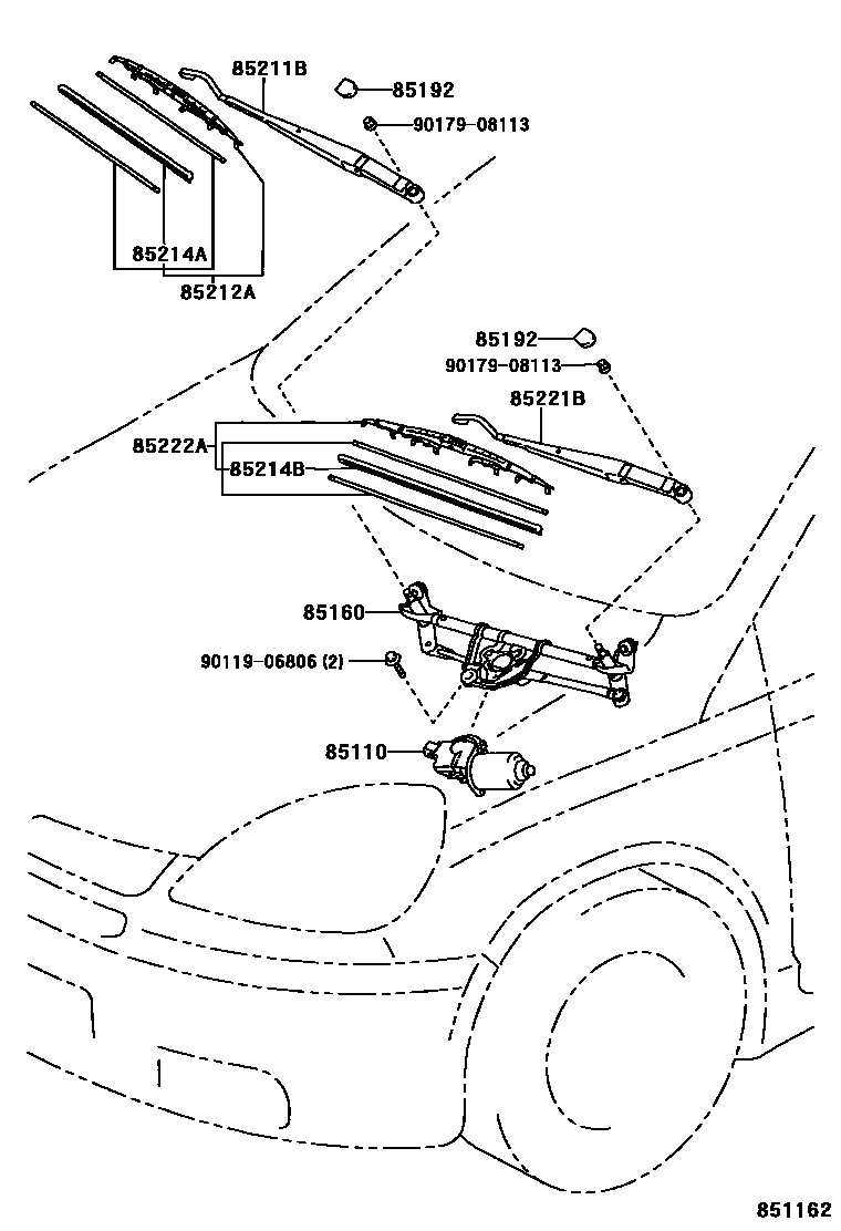 Toyota YARIS 挡风玻璃刮水器 EPC diagram — 851162