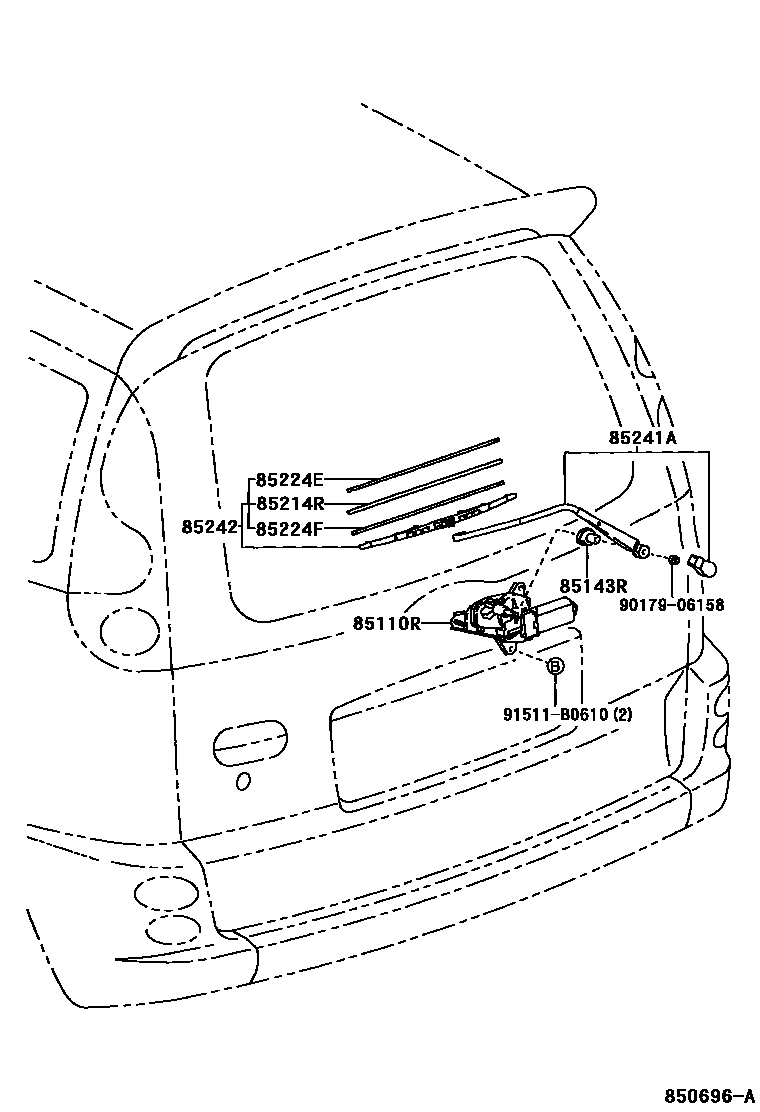 Toyota YARIS 后刮水器 EPC diagram — 850696A