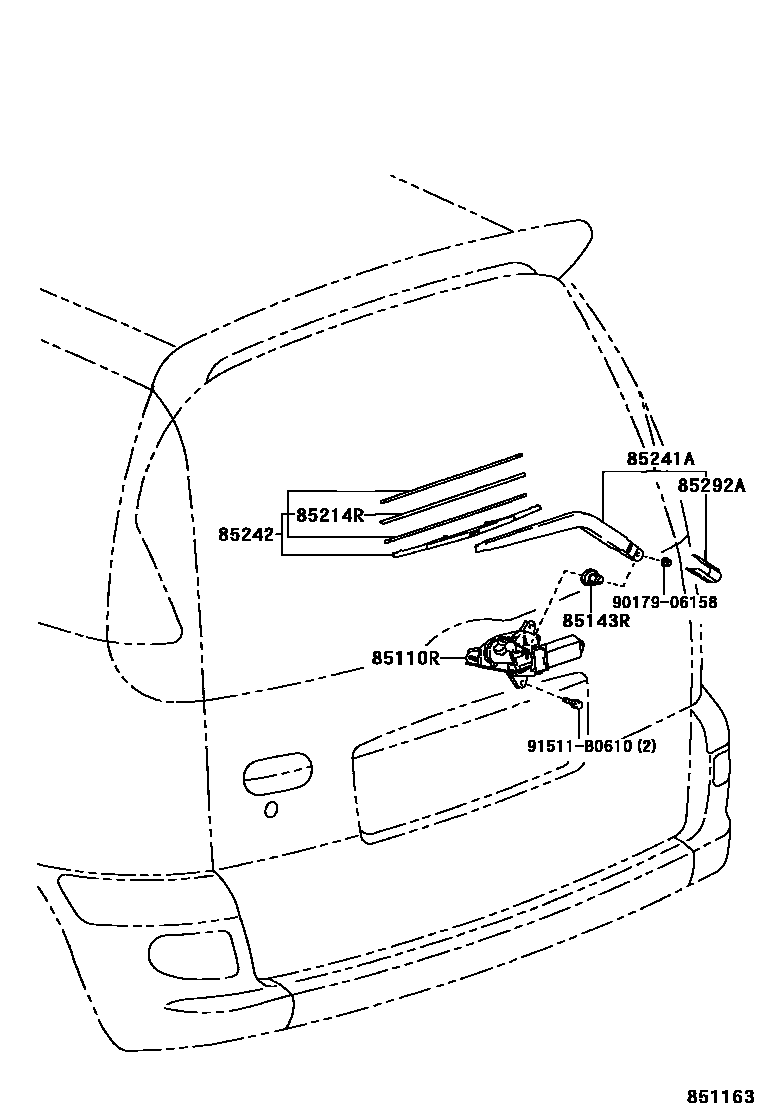 Toyota YARIS 后刮水器 EPC diagram — 851163