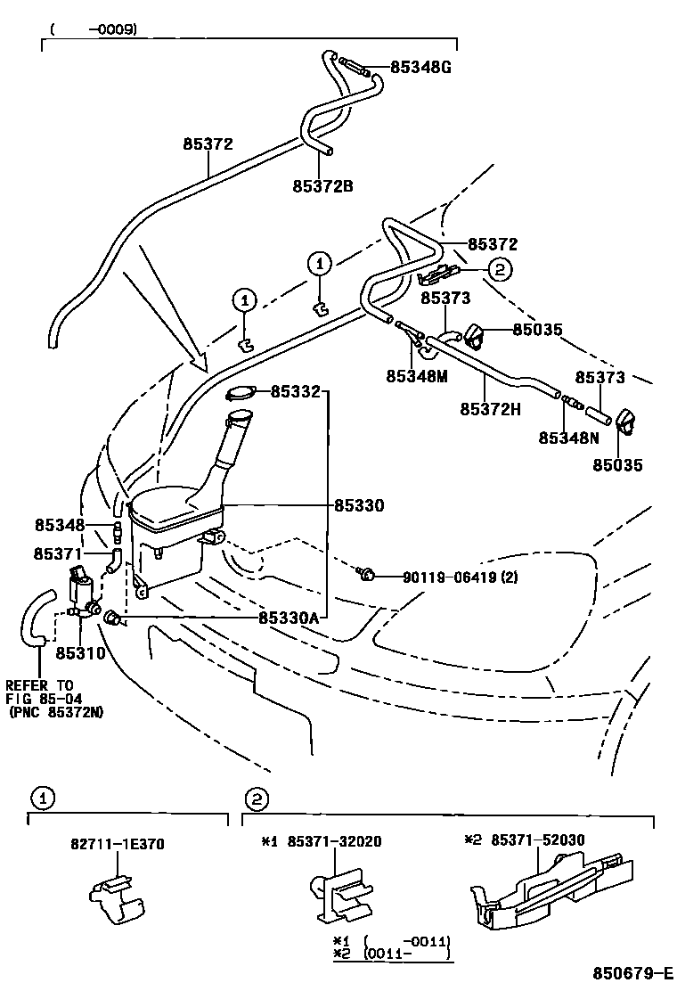Toyota YARIS 挡风玻璃清洗器 EPC diagram — 850679E